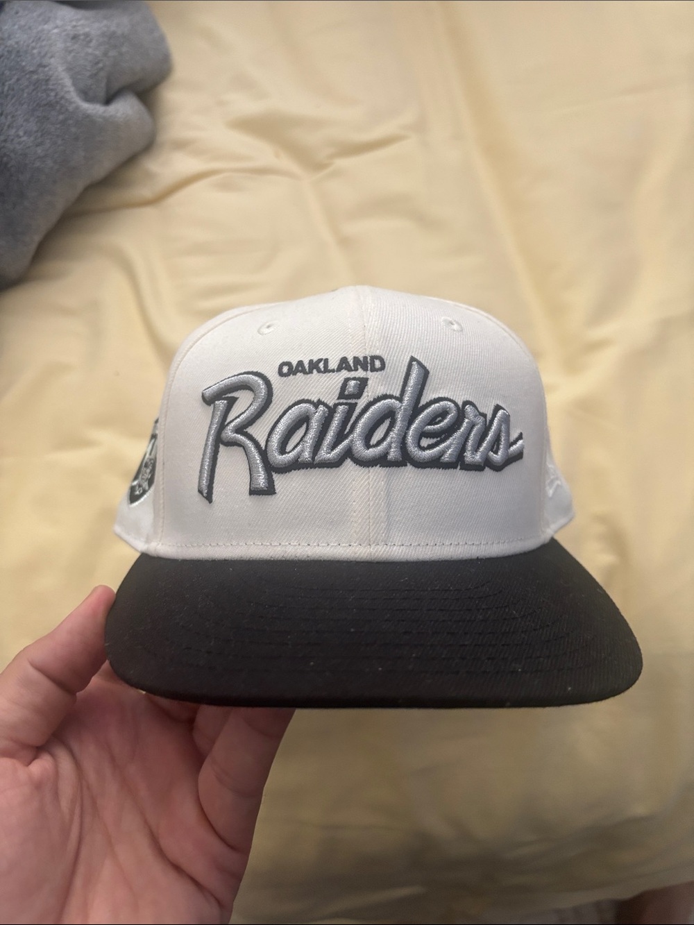 White and Black Raiders Patch Fitted Hat